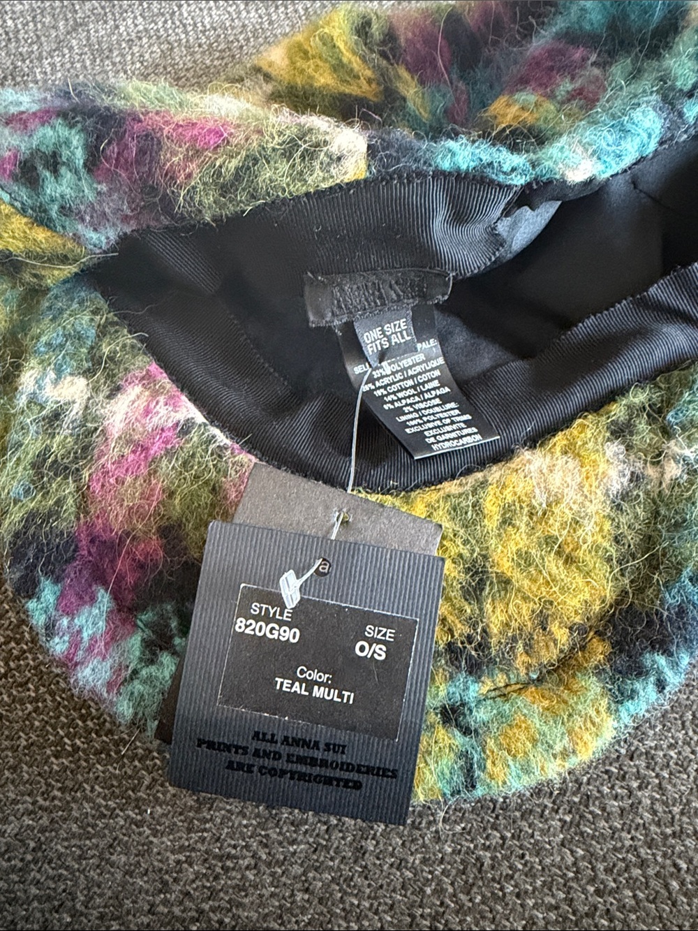 Anna Sui Colorful Multicolor Fuzzy Wool Newsboy Cap - Picture 3 of 4